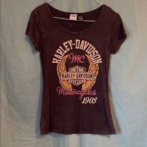 Women’s Harley-Davidson weathered black Tee with Rhinestones and Logo
